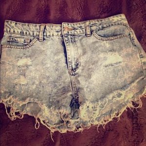 High Waisted Acid-Washed Shorts